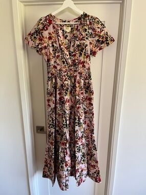 Anthropologie Blush Pink Floral Tiered Maxi Dress